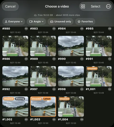 The video library, filtered by athlete tag.
